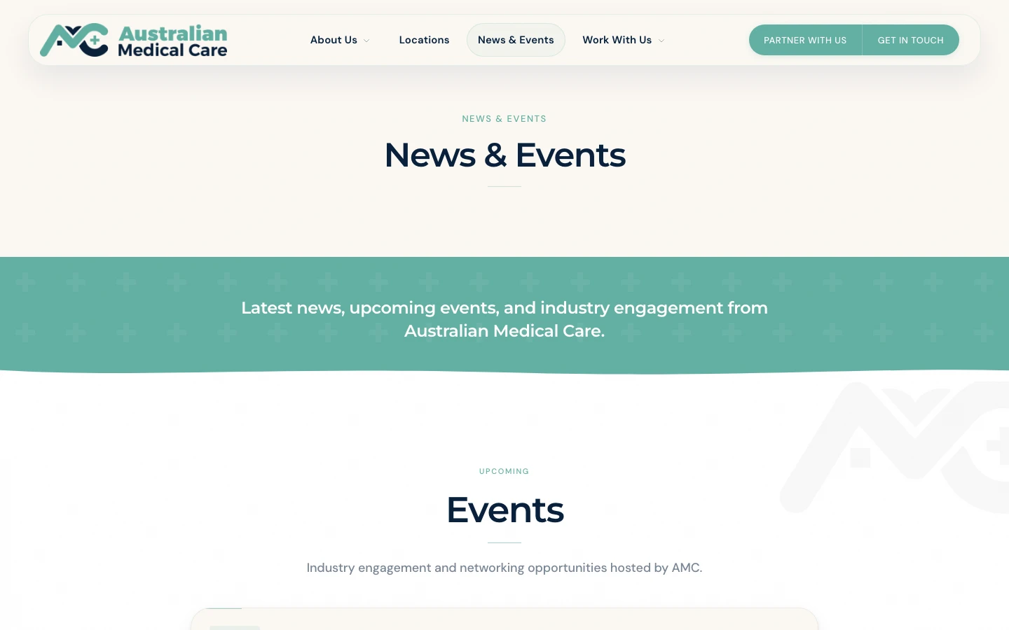 AMC News and Events page showing upcoming industry events